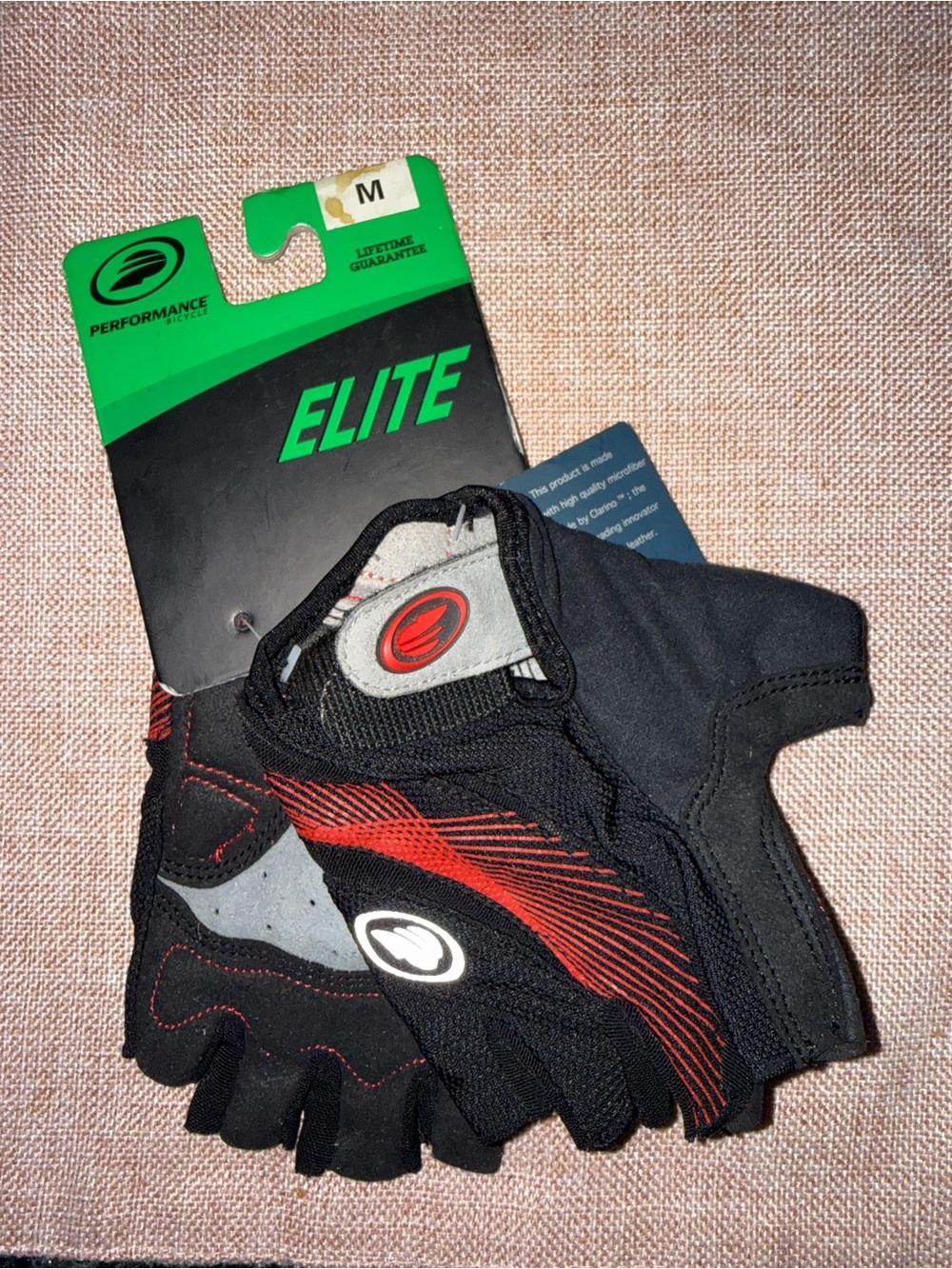 Elite Men's Black and Red Fingerless MEDIUM size Cycling Gloves